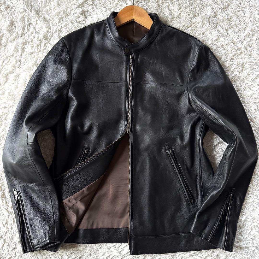 極美品　タケオキクチ　シングル　ラムレザー　ライダースジャケット　羊革　L 黒