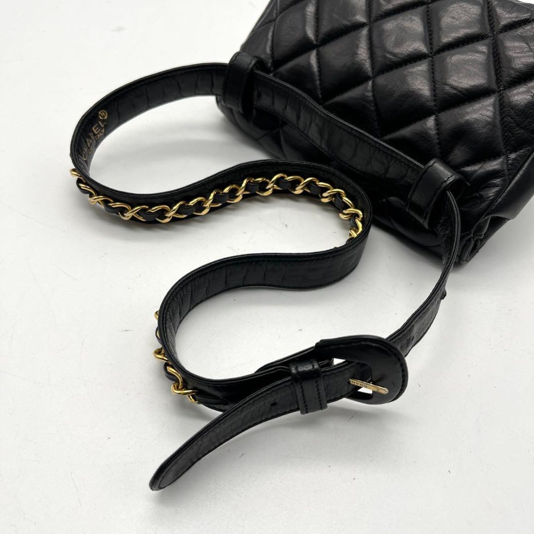 美品 シャネル ウエストポーチ マトラッセ ココマーク ターンロック ブラック