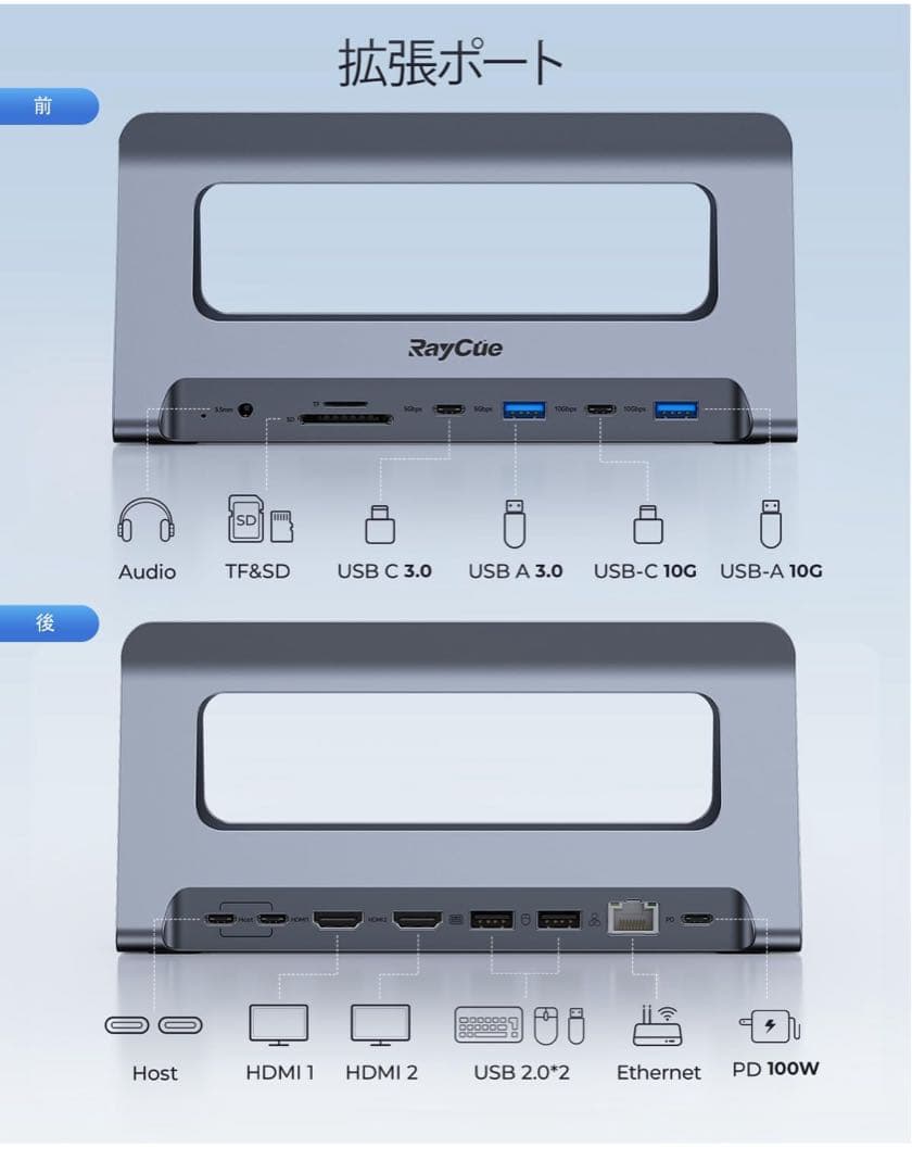 601037 RayCue USB-C ドッキングステーション-デュアルモニター