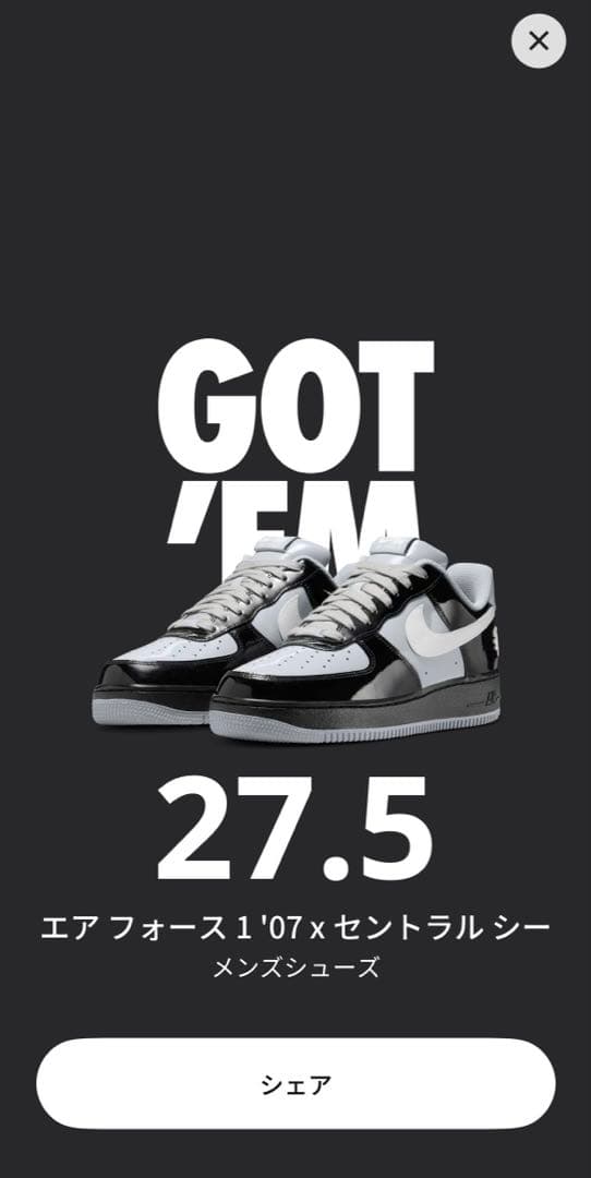 エア フォース 1 07 x Syna ブラック ライトスモークグレー　27.5