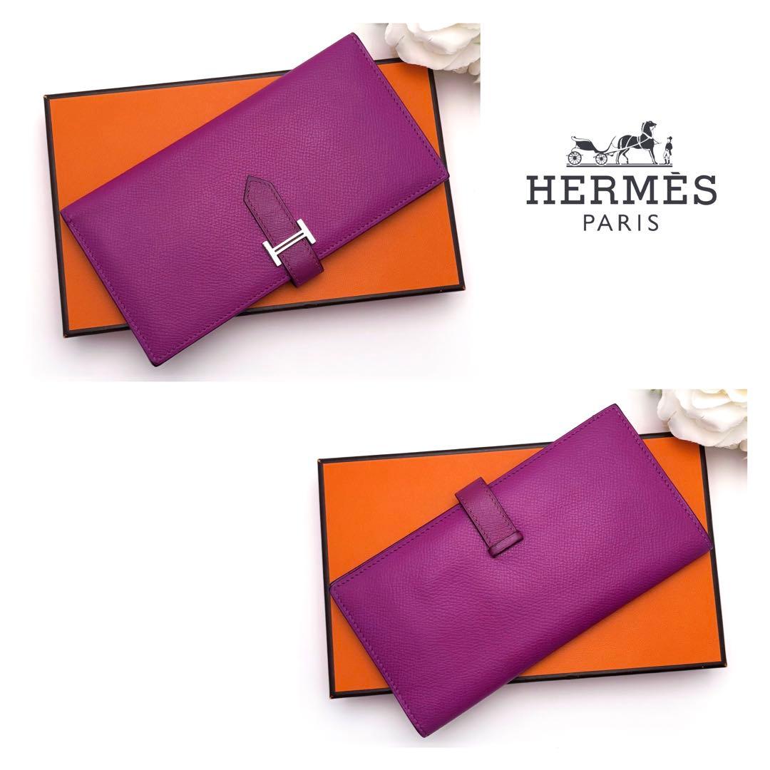 1点限り‼️HERMES エルメス べアン 紫 パープル 二つ折り 長財布
