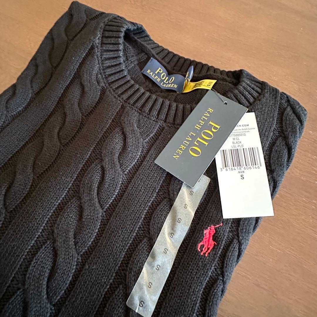 メンズ黒S 【新品タグ付】ポロ ラルフローレン コットン ケーブル セーター