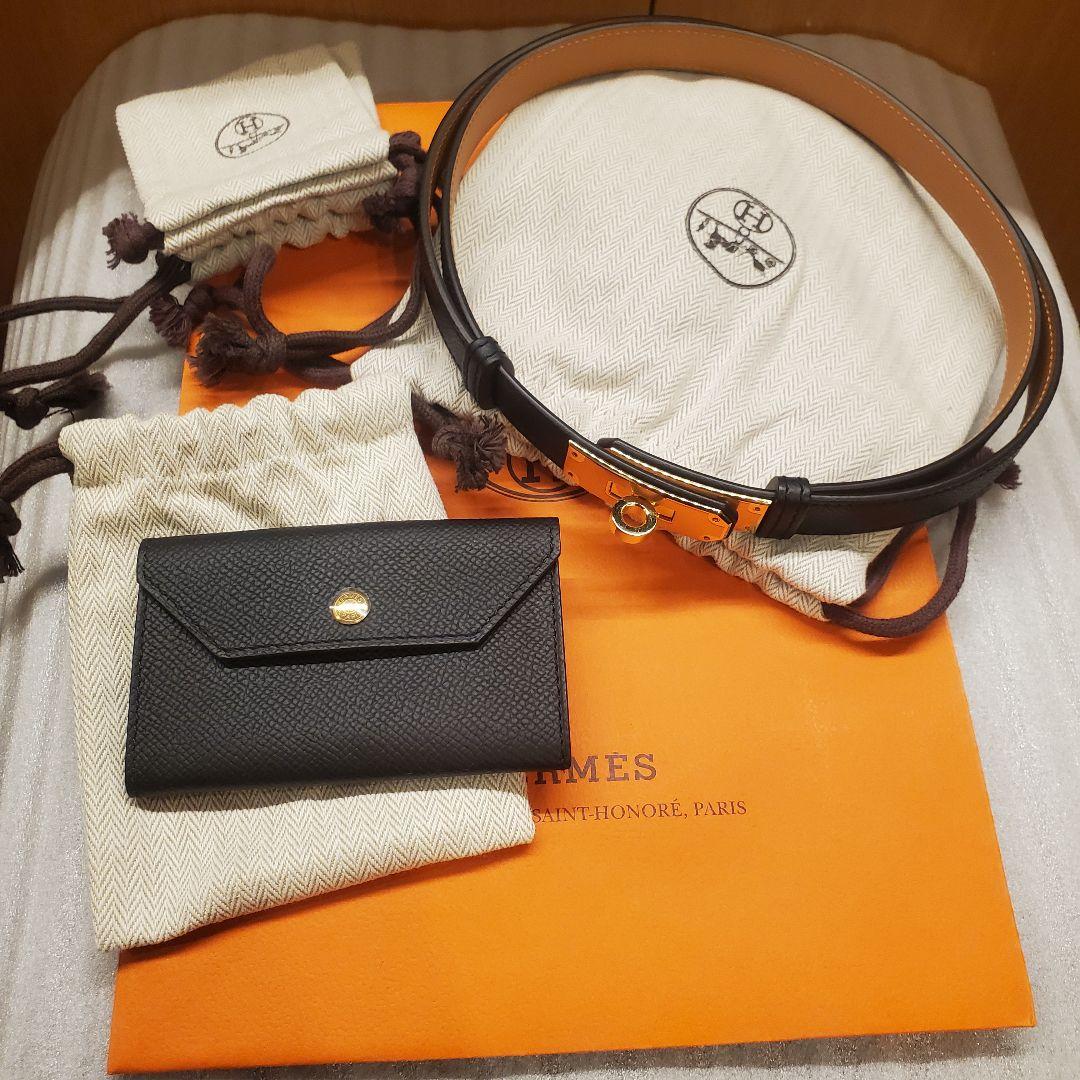 【極美品】HERMES ケリーポケットベルト 18 ノアール ゴールド金具