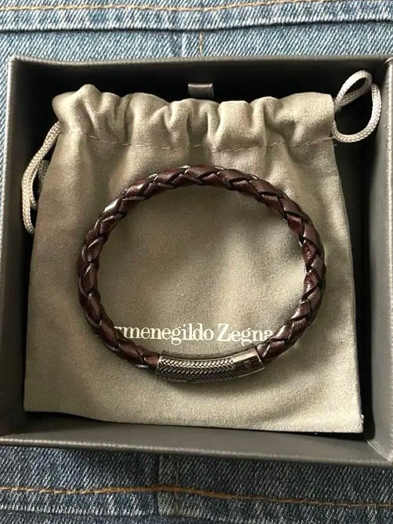 新品 Ermenegildo Zegna レザーブレスレット 925 イタリア製