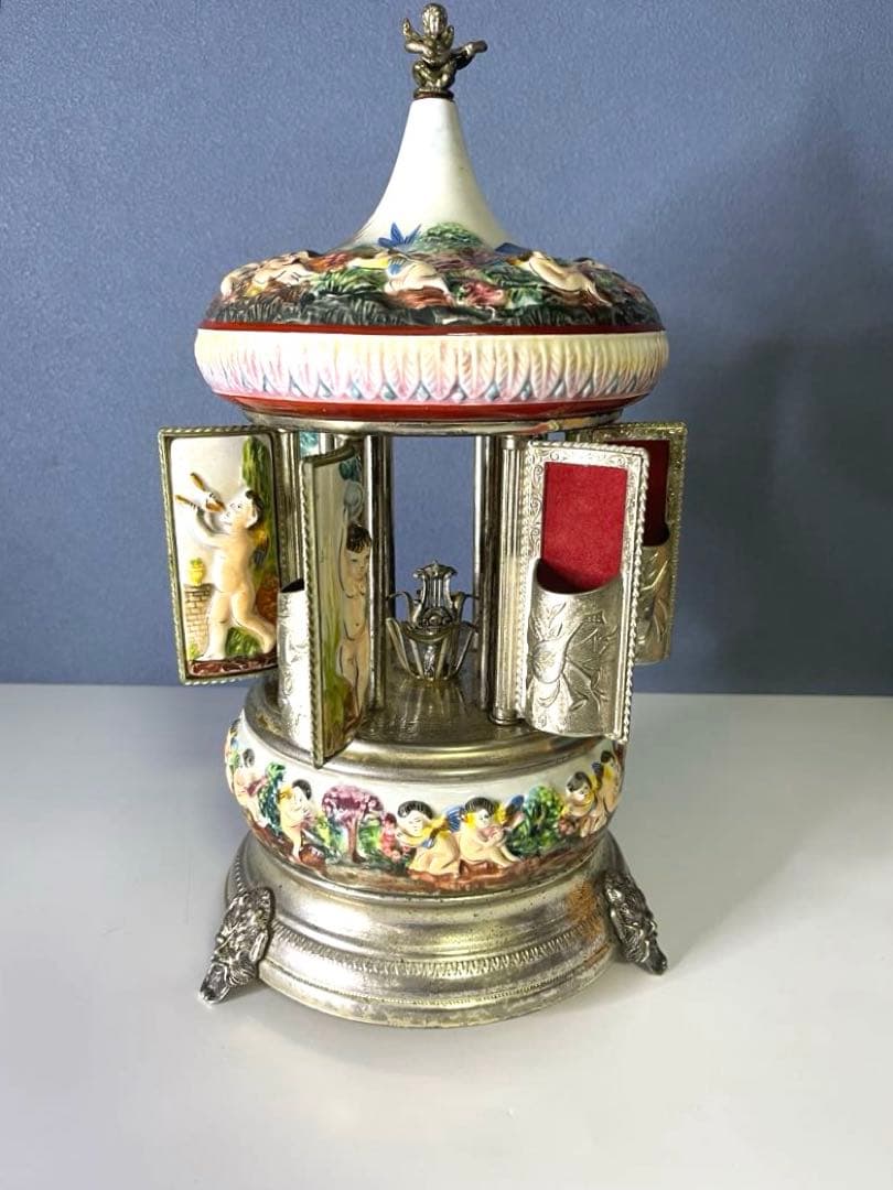 『REUGE』リュージュ　陶器製カラクリ オルゴール　葉巻入れ　アンティーク