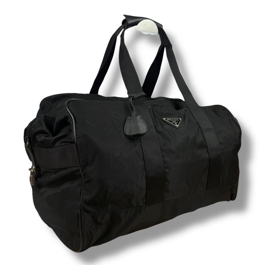 【大容量/美品】PRADA 南京錠付 ボストンバッグ ナイロン ブラック 白タグ