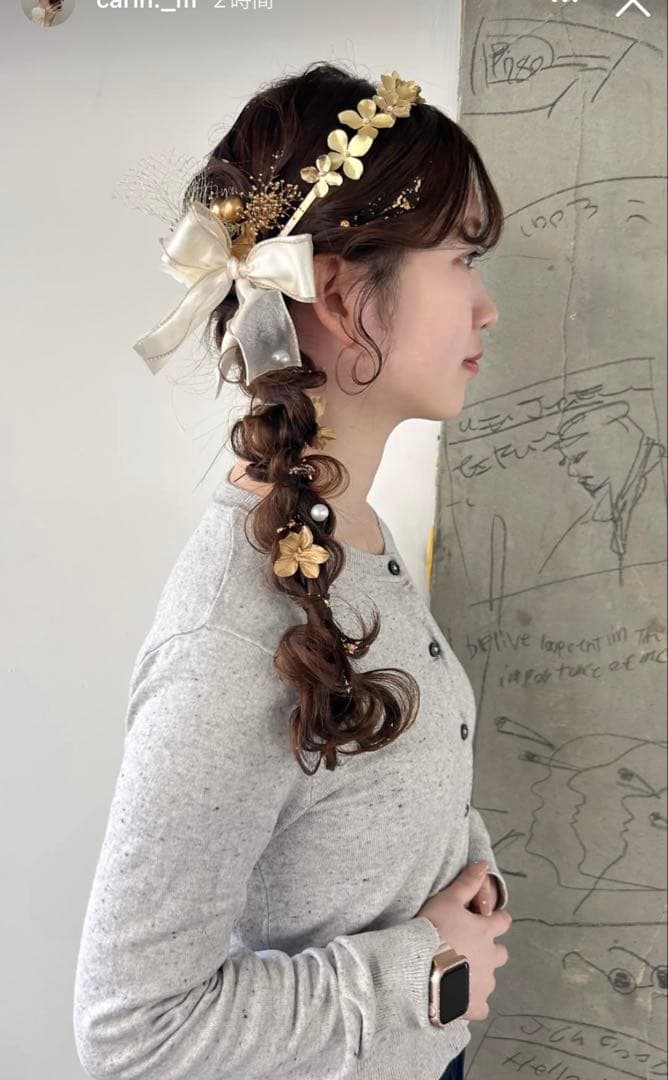 curumu. white×gold×corolla mix 髪飾り