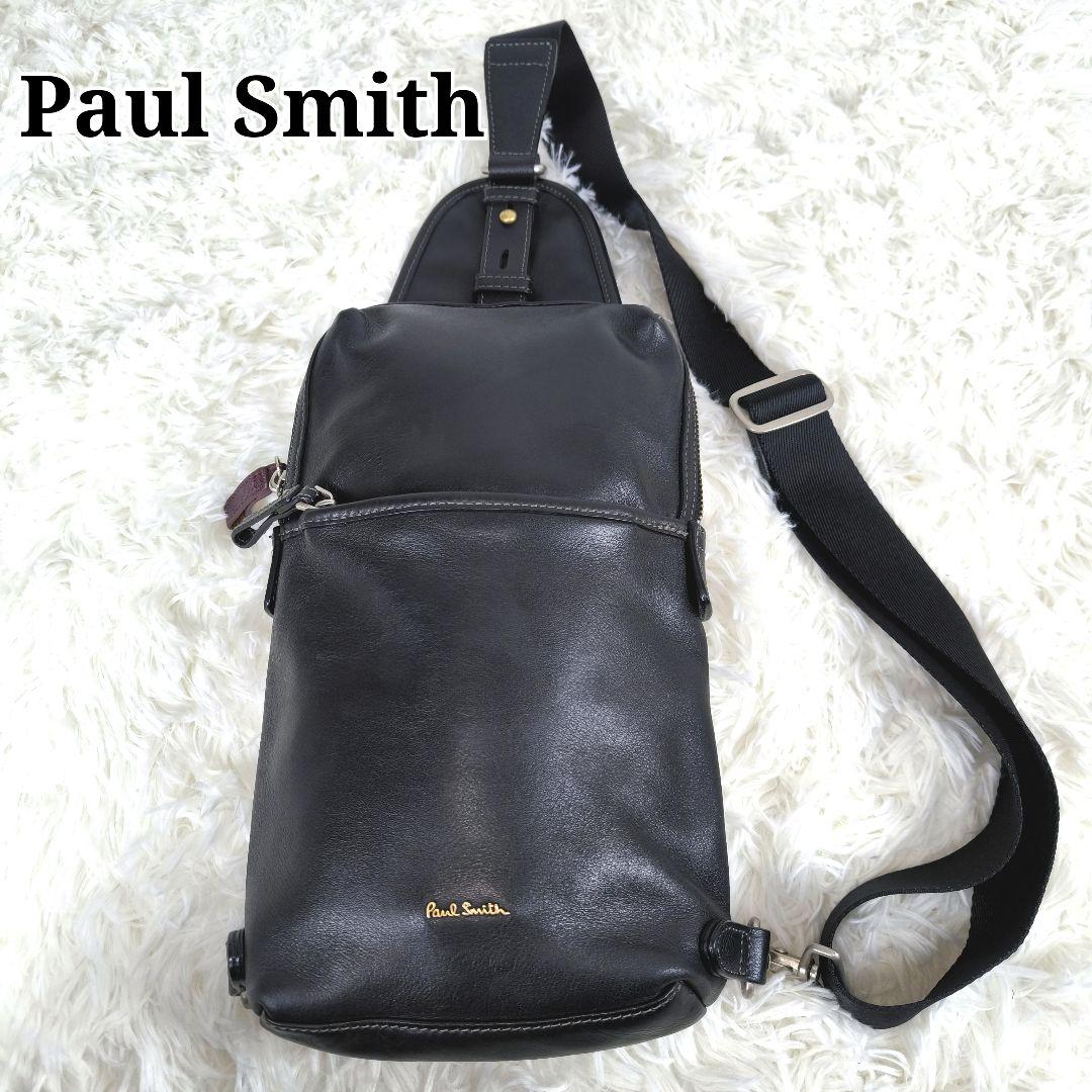 【美品】Paul Smith ボディバッグ レザー ブラック ゴールドロゴ