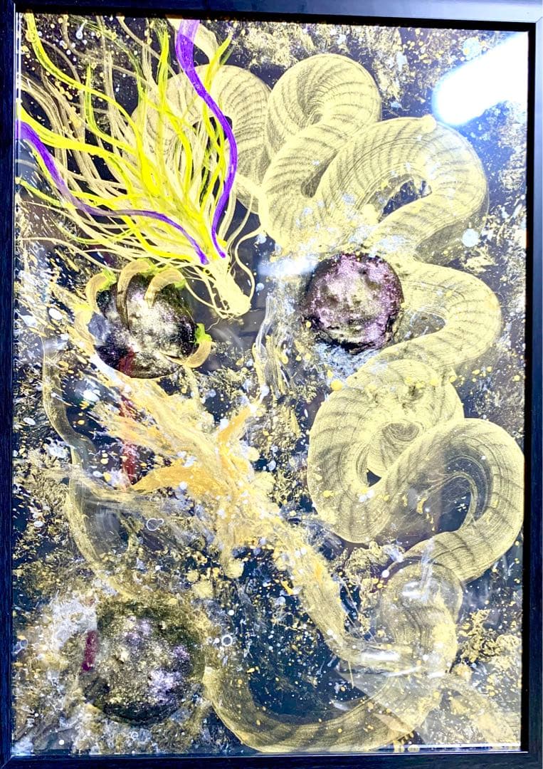 【一筆龍エネルギーアート】　辰　隕石　絵　絵画　龍　龍神　置物　開運　竜