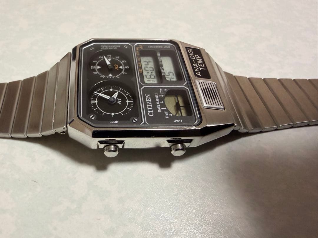 CITIZEN ANA-DIGI TEMP 腕時計シルバー　文字盤ブラック稼働品