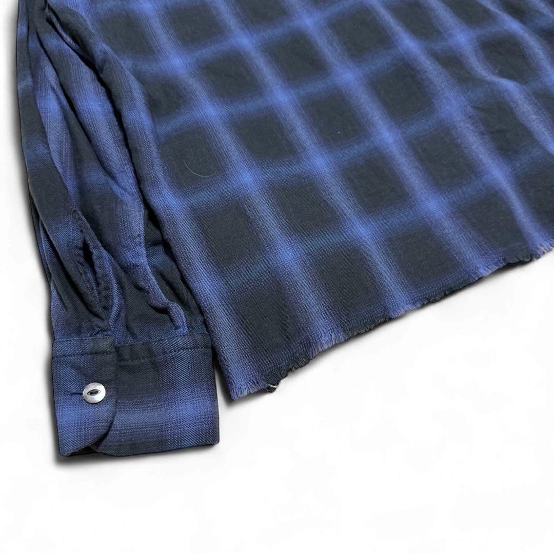 Needles オンブレチェックシャツ ネイビー M カットオフ