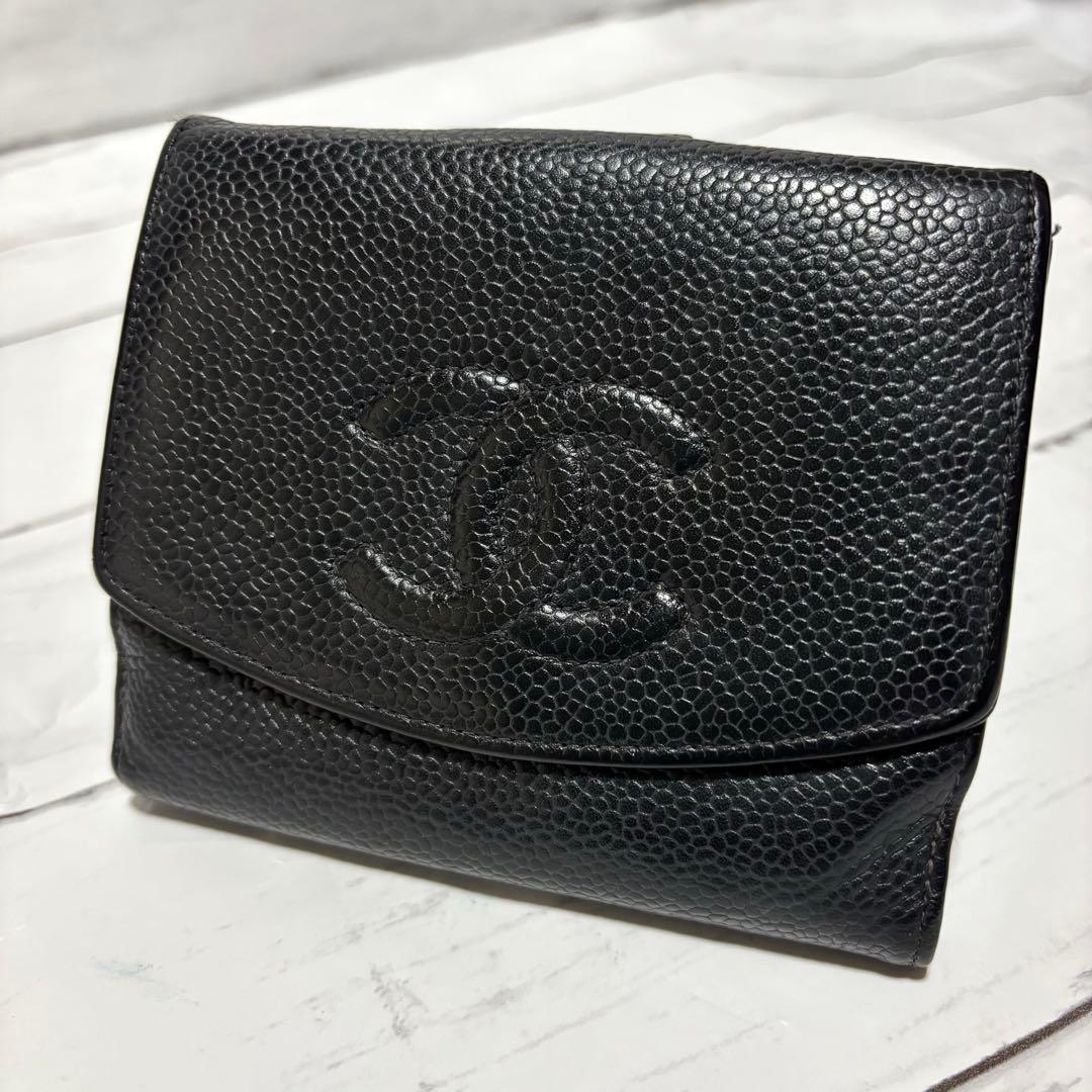 シャネル 財布 キャピアスキン ココマークWホック コンパクト 黒 ブラック