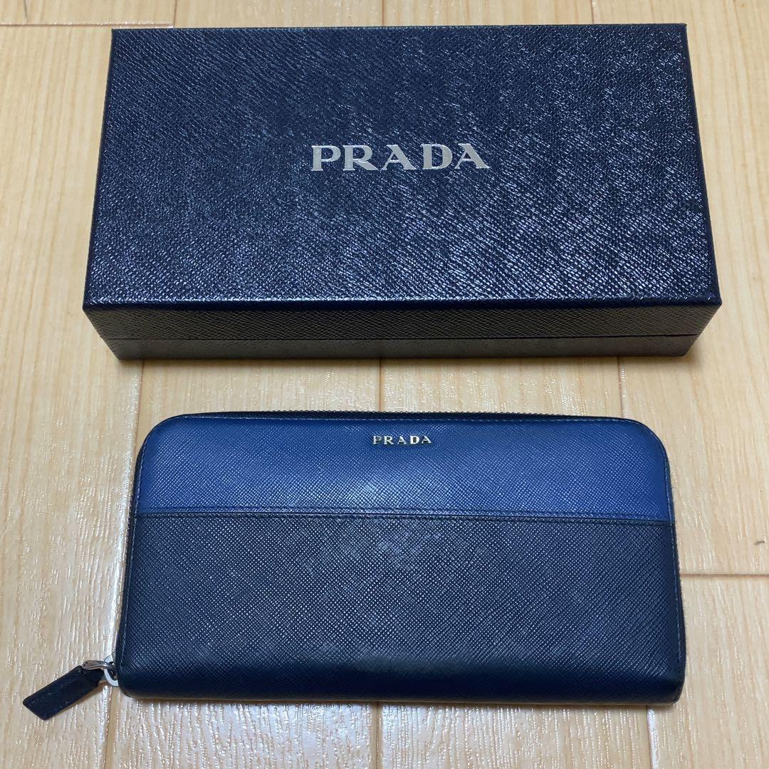 PRADA プラダ バイカラー サフィアーノレザー ラウンドファスナー 長財布