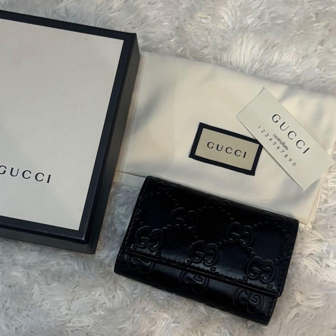付属品付き 美品 GUCCI グッチ シマ キーケース 6連138093 黒