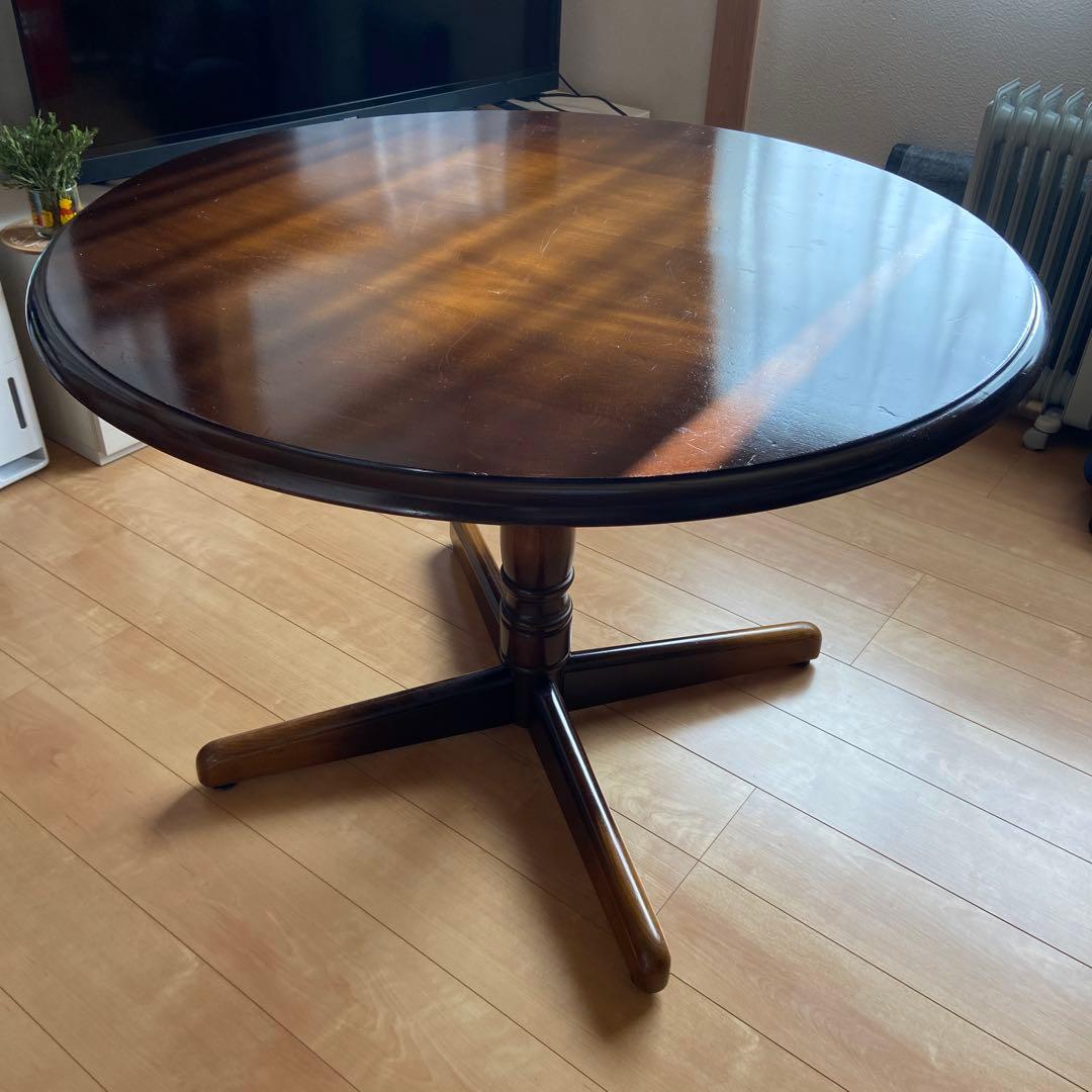 飛騨産業 キツツキマーク 天然木 丸テーブル幅100㎝　リビングテーブル 濃茶