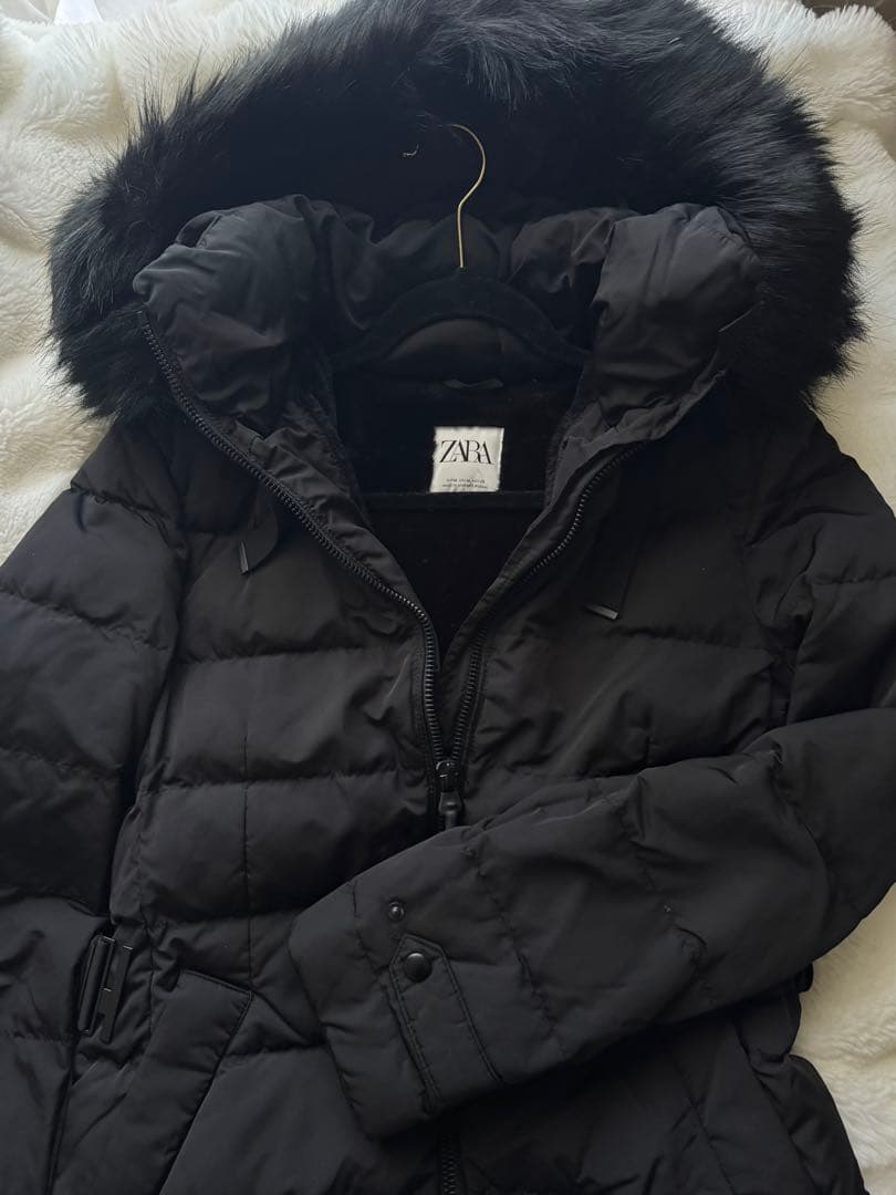 ZARA ファー付きロングダウンジャケット
