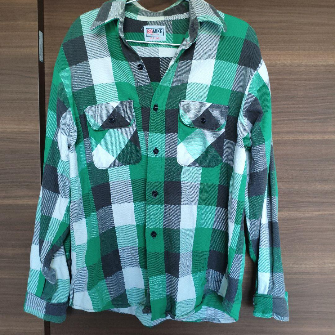 BIG MIKE 長袖ネルシャツ 16-L/16½ グリーンチェック　80's
