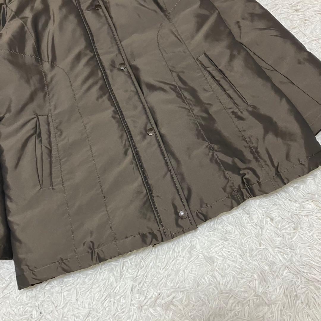 DAKS ダックス　ファーフード付きダウンコート　裏地チェック　ブラウン　40