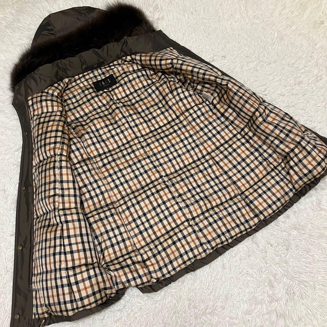 DAKS ダックス　ファーフード付きダウンコート　裏地チェック　ブラウン　40