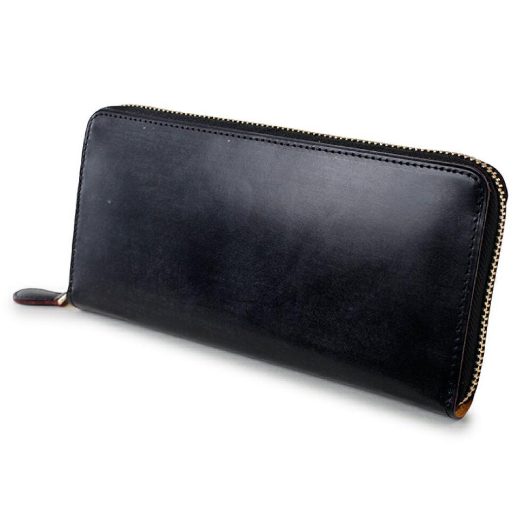 GANZO ガンゾ シンブライドル ラウンドファスナー長財布 紺色57239