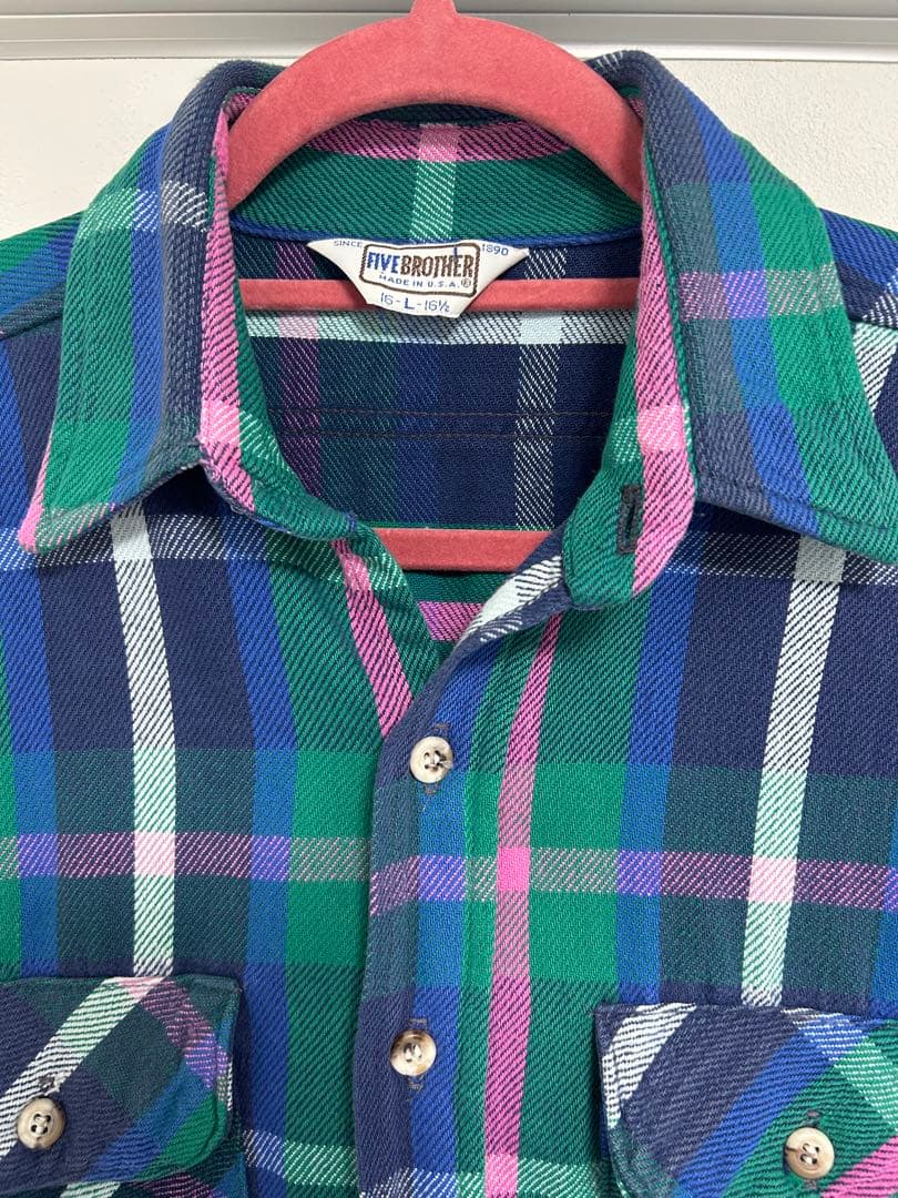 70s 80s FIVE BROTHER USA製 ネルシャツ 好配色　サイズL