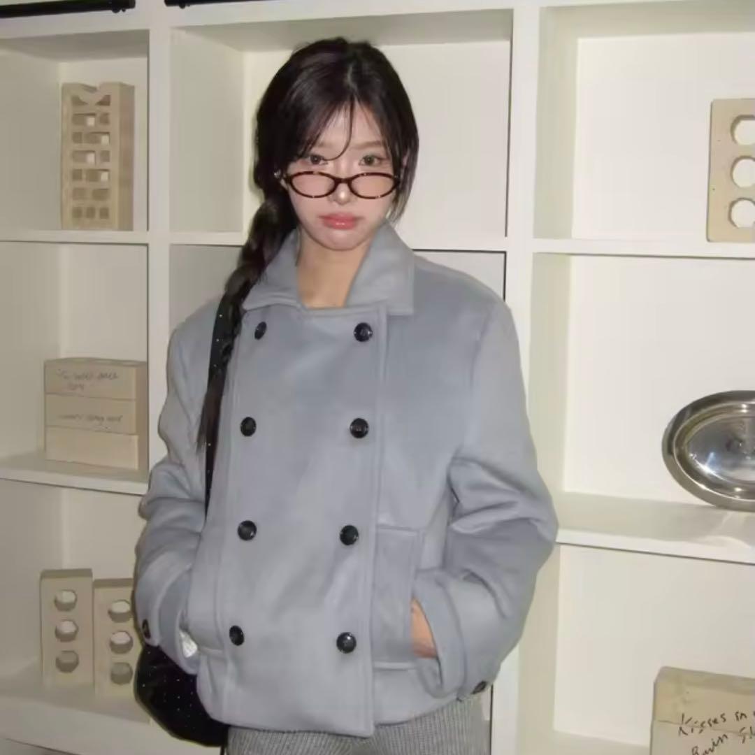 ブルー　ダッフルコート ウールコート