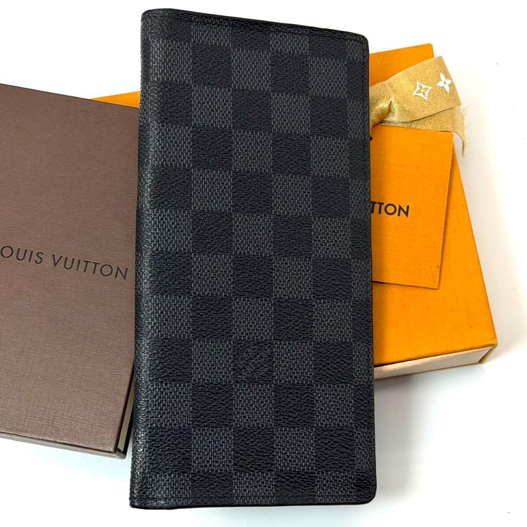 良品 ルイヴィトン ダミエ グラフィット ポルトフォイユ ブラザ 長財布 黒