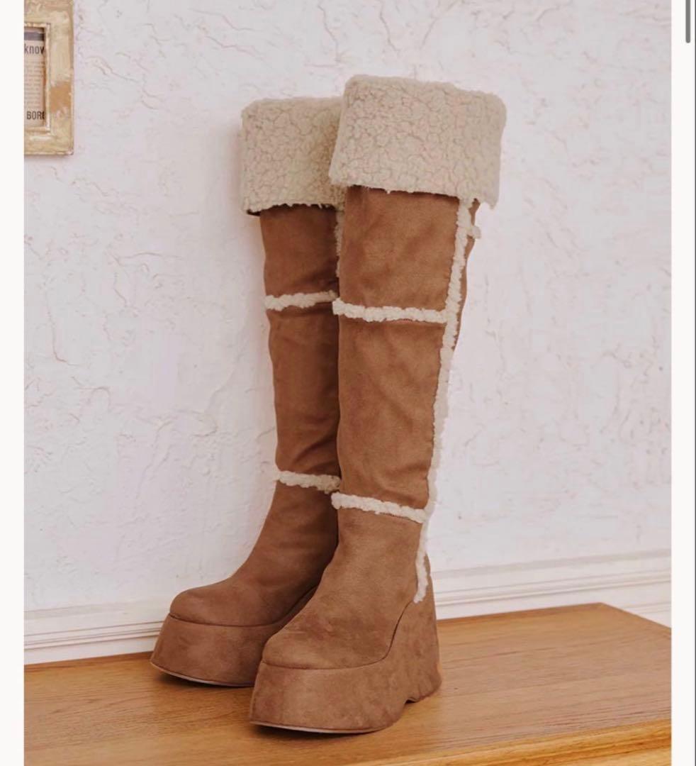 darich フェイクムートンニーハイブーツ