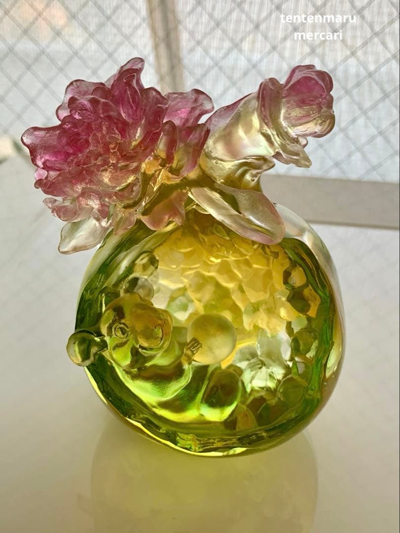 リ*ー様 琉璃工房 ☆ ガラスオブジェ ☆ ネズミとお花モチーフ ☆ 美品