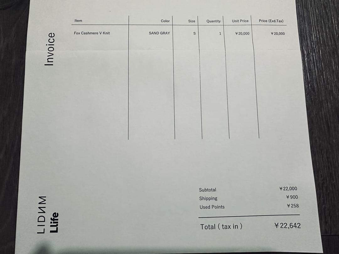 未使用品 LIDNM Fox Cashmere V Knit Size S