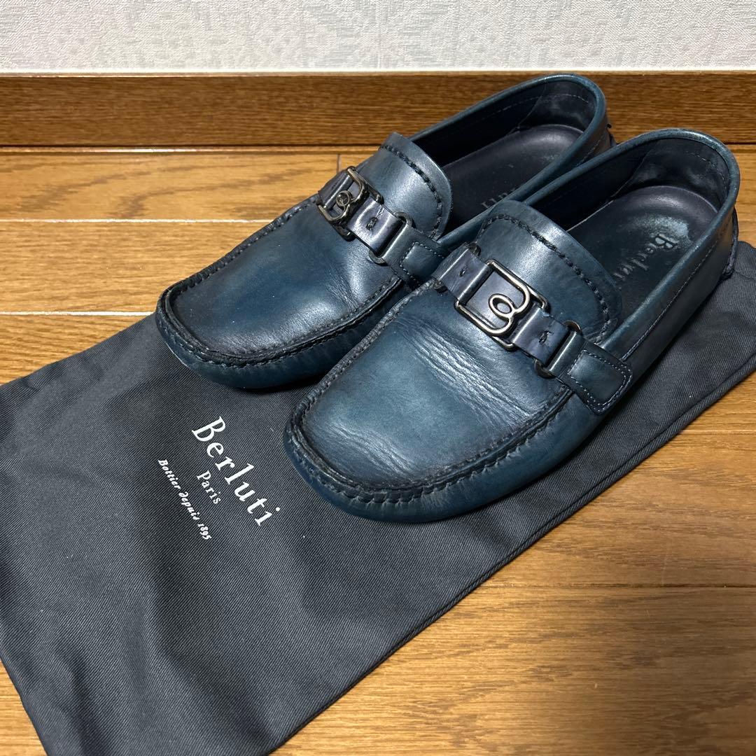 Berluti ネイビー レザー ローファー 保存袋付き
