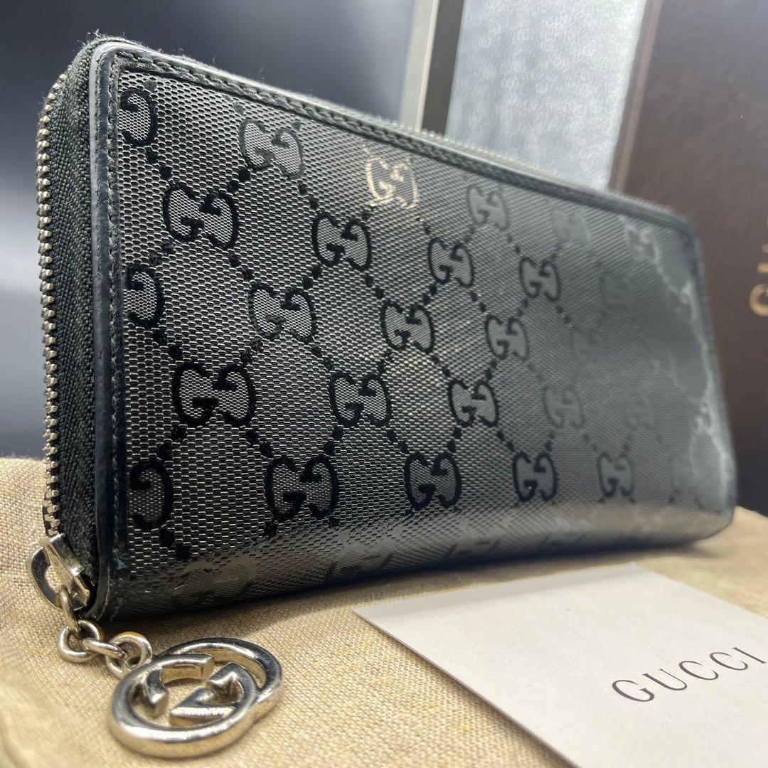 箱付き✨グッチ 長財布 ラウンドファスナー インプリメ メタリックGG柄 黒