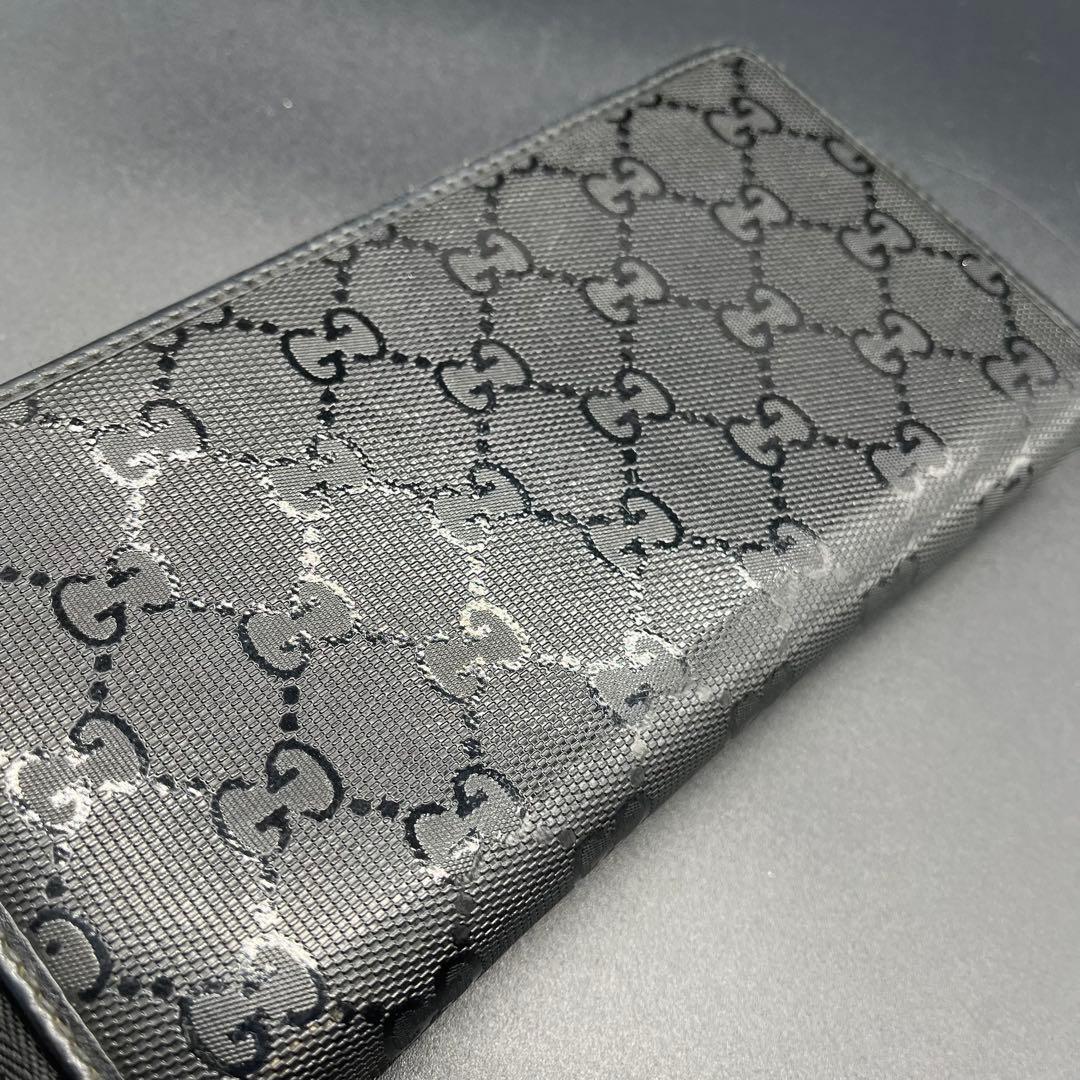 箱付き✨グッチ 長財布 ラウンドファスナー インプリメ メタリックGG柄 黒