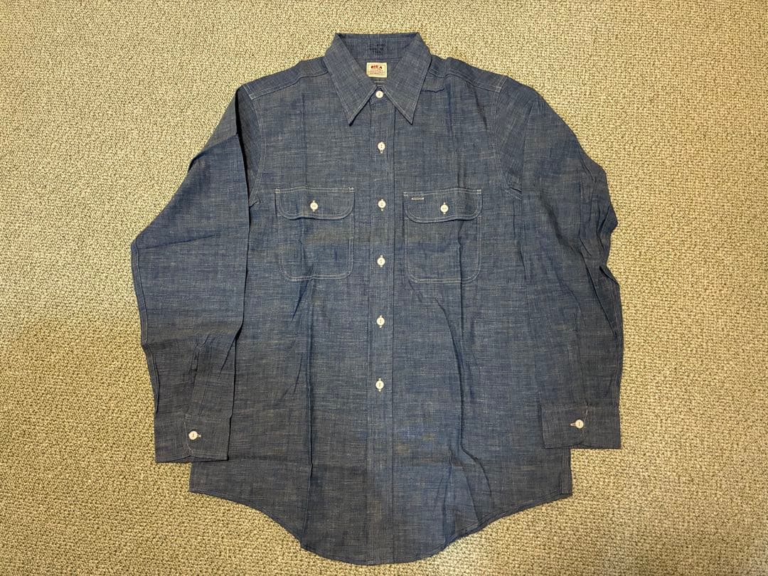 未使用 ANATOMICA BIG A シャンブレーシャツ インディゴ 16 L