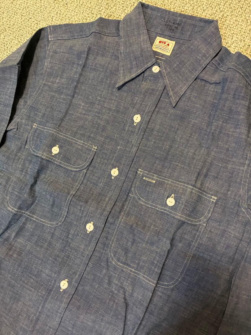 未使用 ANATOMICA BIG A シャンブレーシャツ インディゴ 16 L