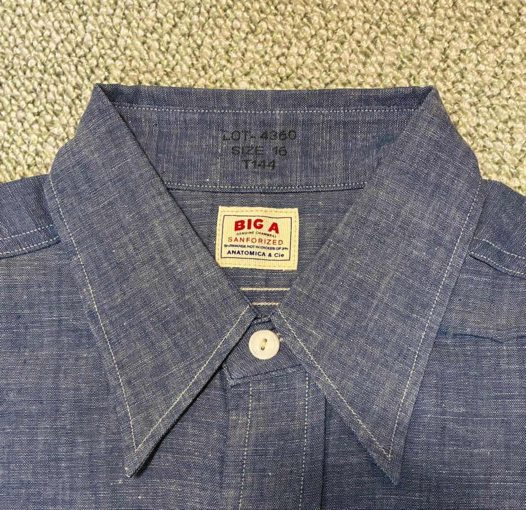 未使用 ANATOMICA BIG A シャンブレーシャツ インディゴ 16 L