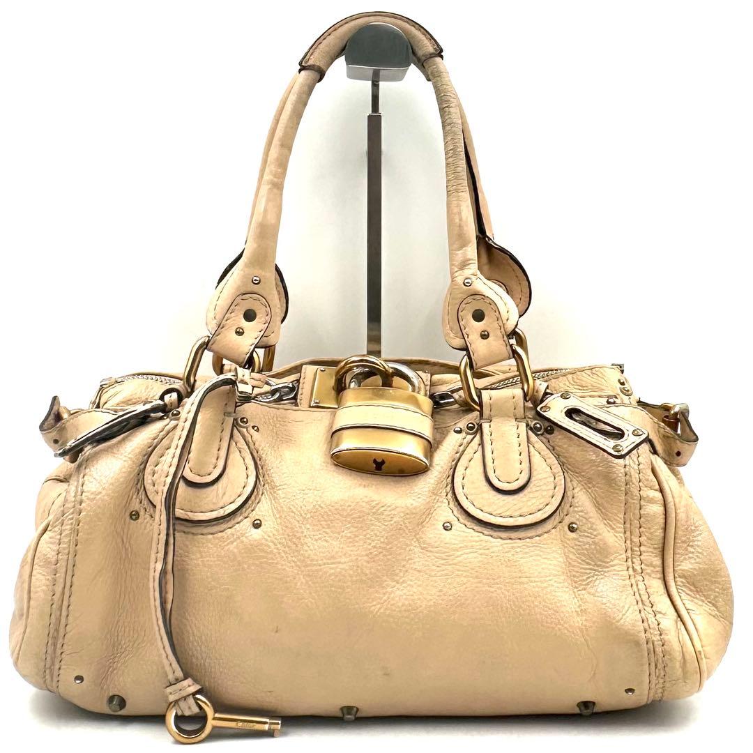 《美品》Chloe パディントン レザー ハンドバッグ 南京錠 鍵付 ベージュ