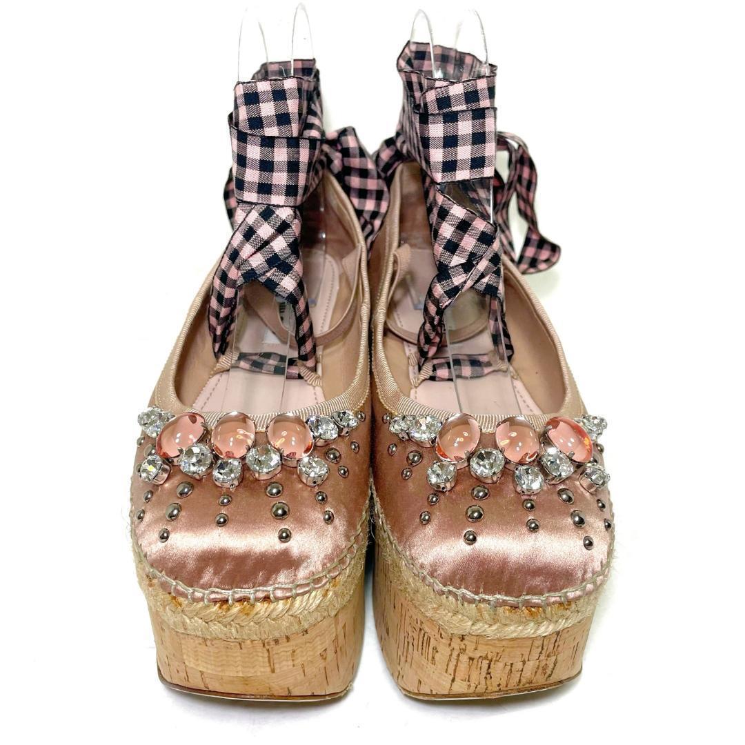 美品 MIUMIU ミュウミュウ 35 1/2 ビジュー厚底パンプス