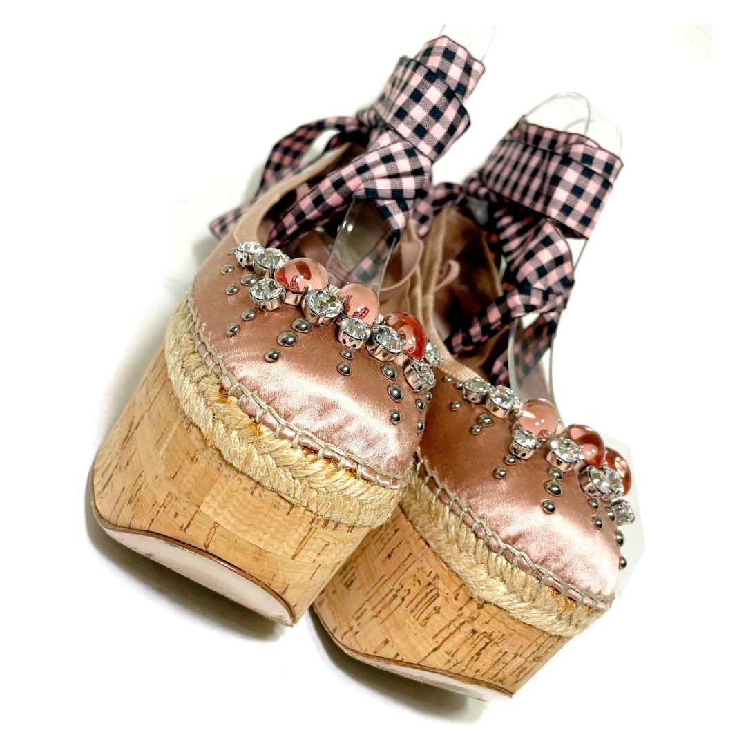 美品 MIUMIU ミュウミュウ 35 1/2 ビジュー厚底パンプス