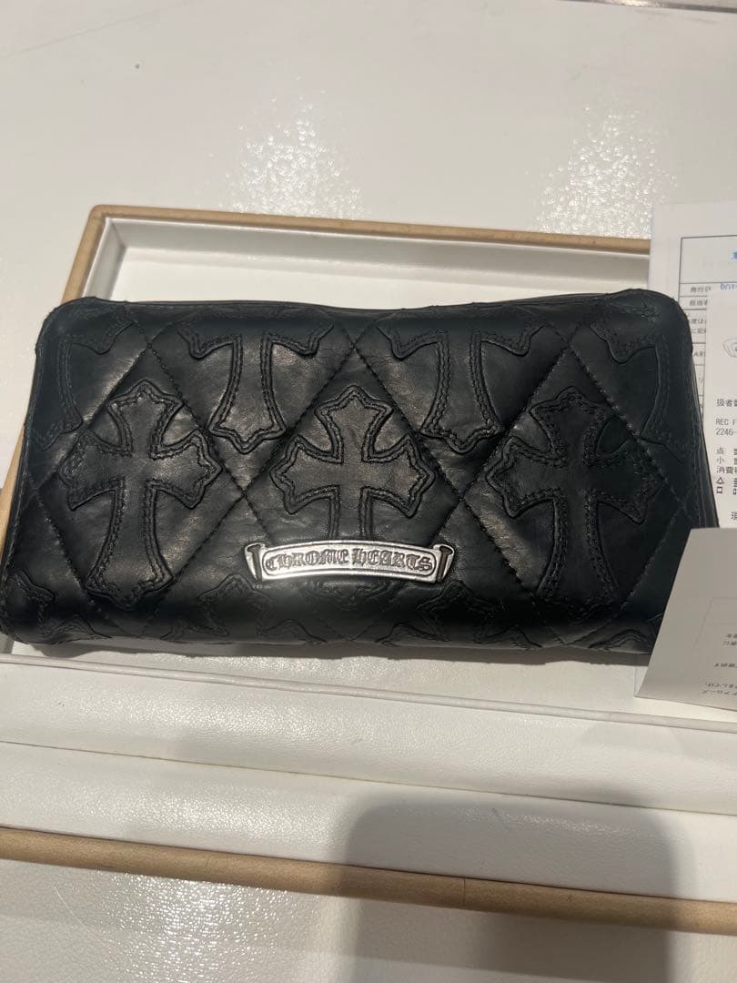 【良品・インボイス原本】クロムハーツ CH長財布 キルティングブラックレザー