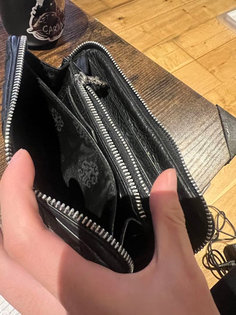 【良品・インボイス原本】クロムハーツ CH長財布 キルティングブラックレザー