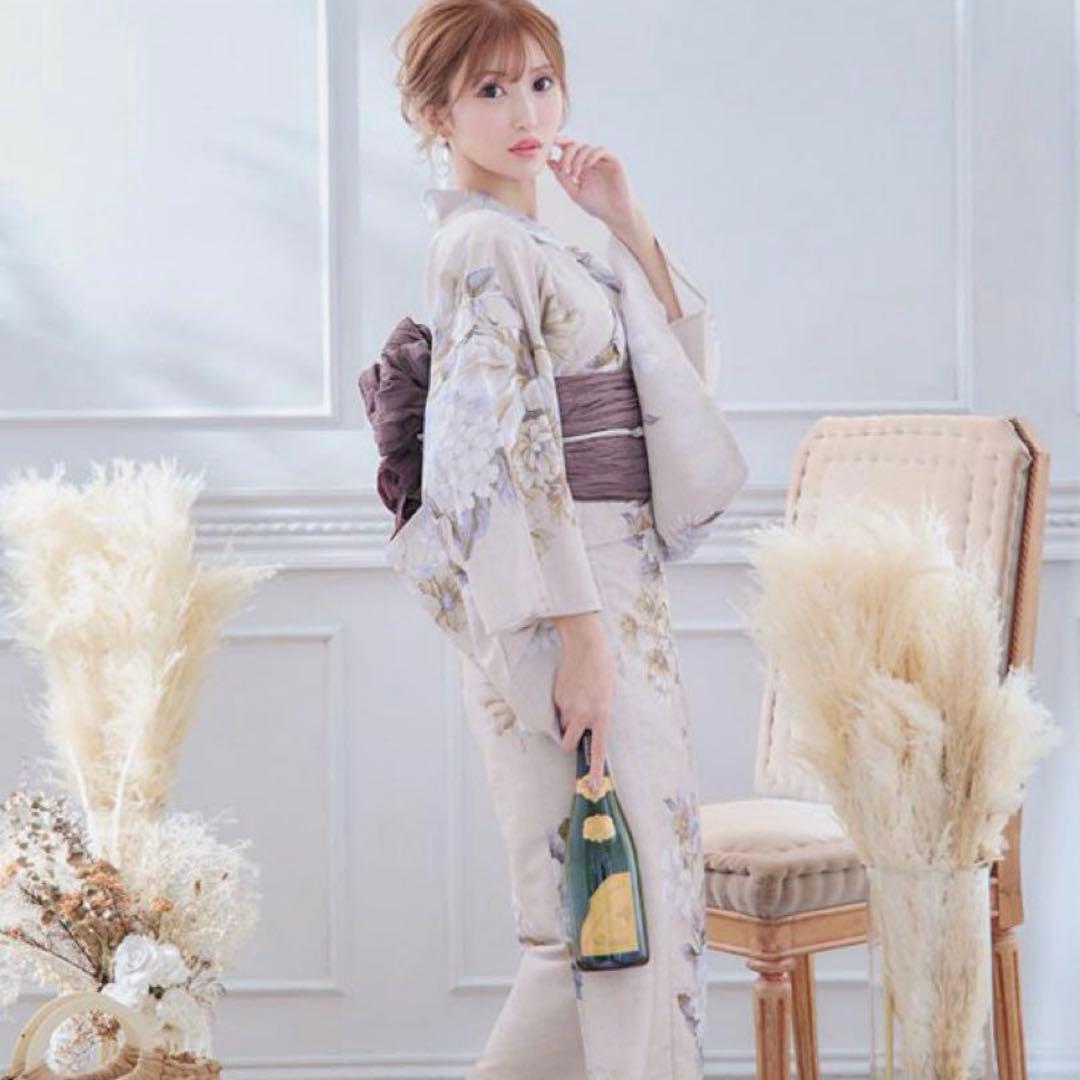 浴衣　セット　花柄　ベージュ　ピンク　グレー　キャバ　Sugar シュガー