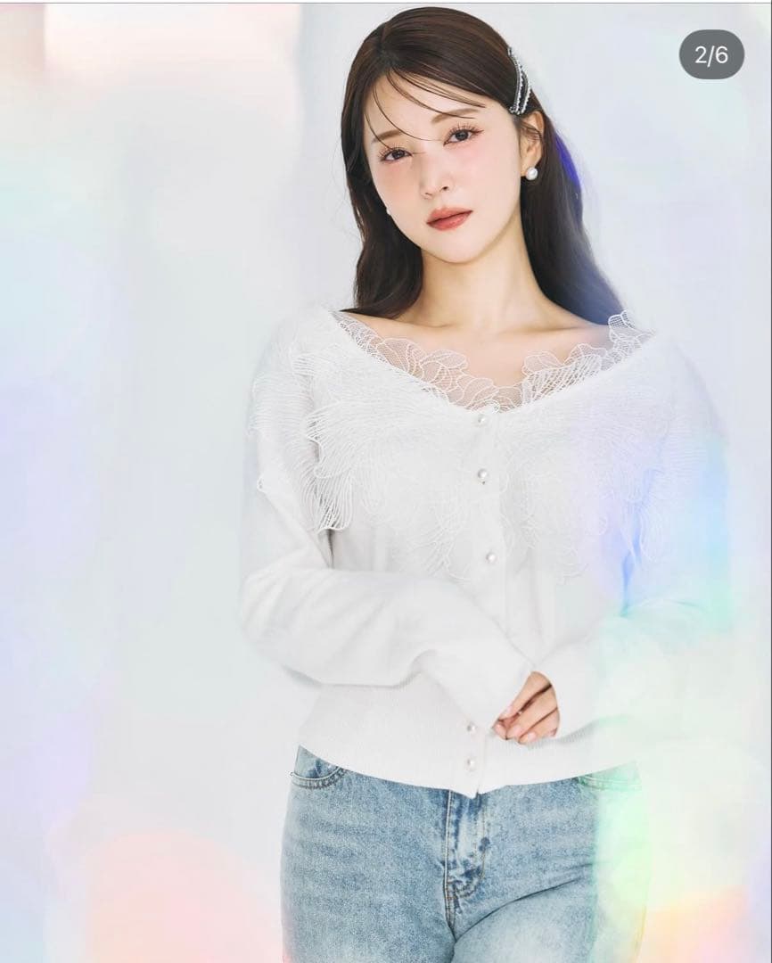 poláura polaura ポローラ レースフリルカーディガン