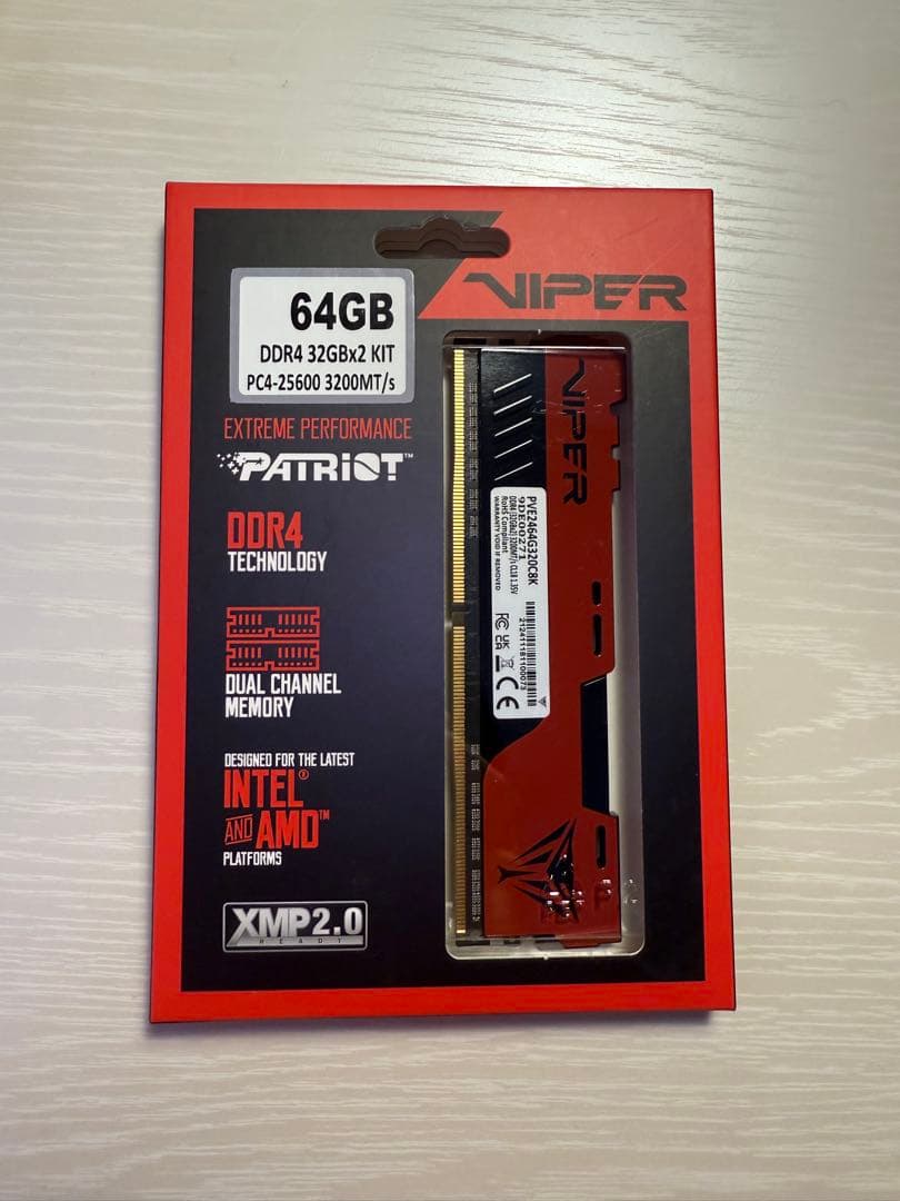 PATRIOT VIPER 64GB DDR4 3200MT/s 2枚