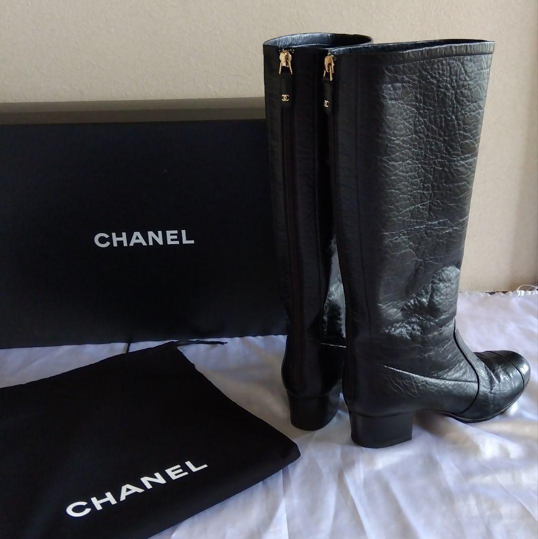 CHANEL 乗馬ブーツ 黒 39C 軽量 本革　箱　保存袋　大丸