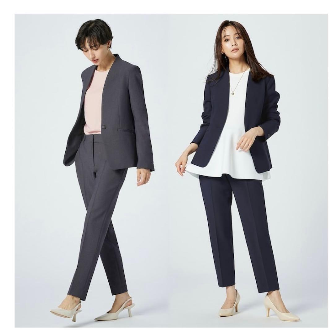 美品PLST プラステ ノーカラージャケットパンツスーツ M S 黒 フォーマル