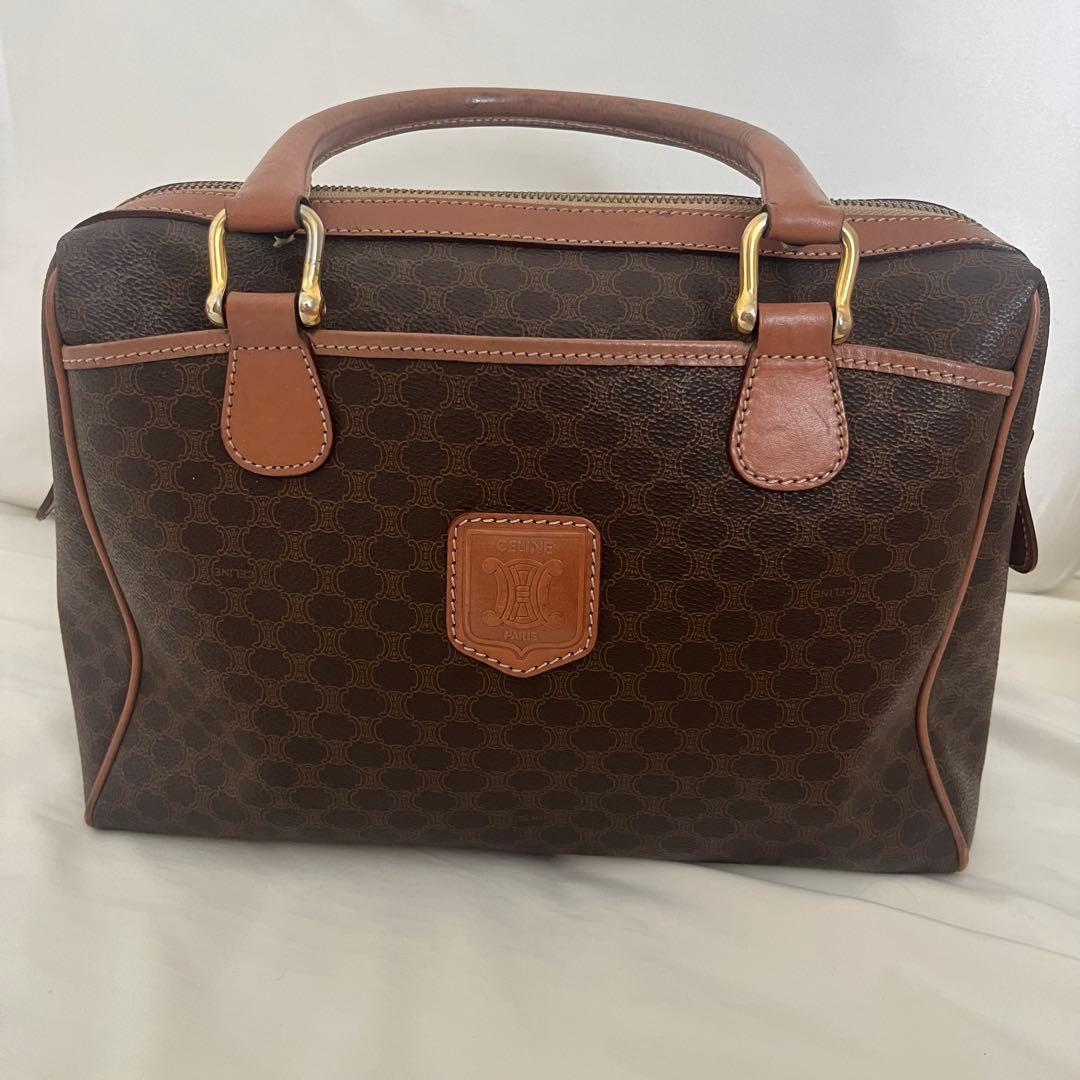 CELINE セリーヌマカダム柄 ボストンバッグ ヴィンテージ レザー・ブラウン