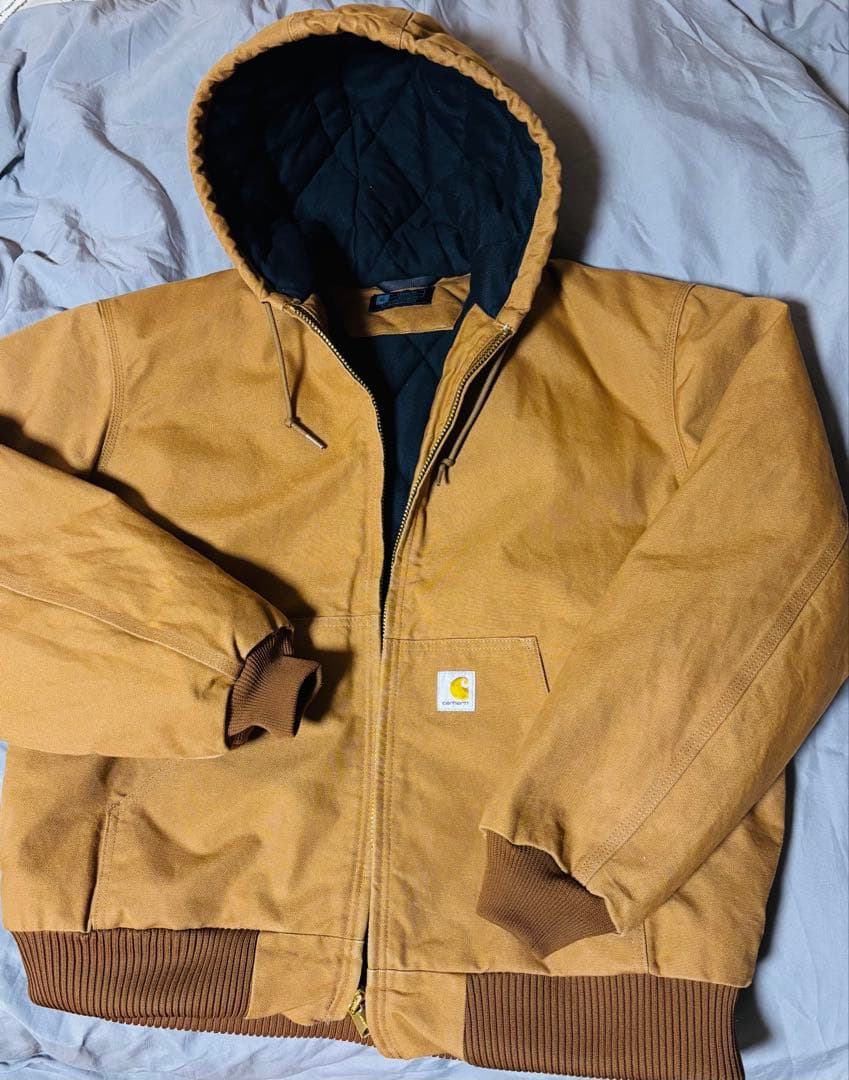 美品Carhartt フード付きブラウンアクティブジャケットダック地