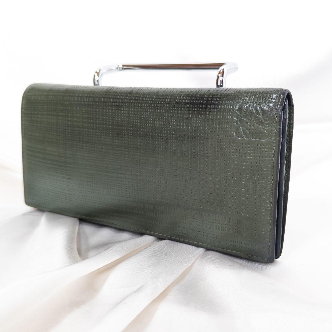 【美品】 LOEWE ロエベ 長財布 アナグラム リネン グリーン