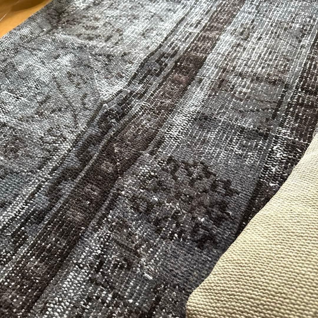 62×137.5 ダークグレイオーバーダイ　ボタニカル　トルコヴィンテージラグ